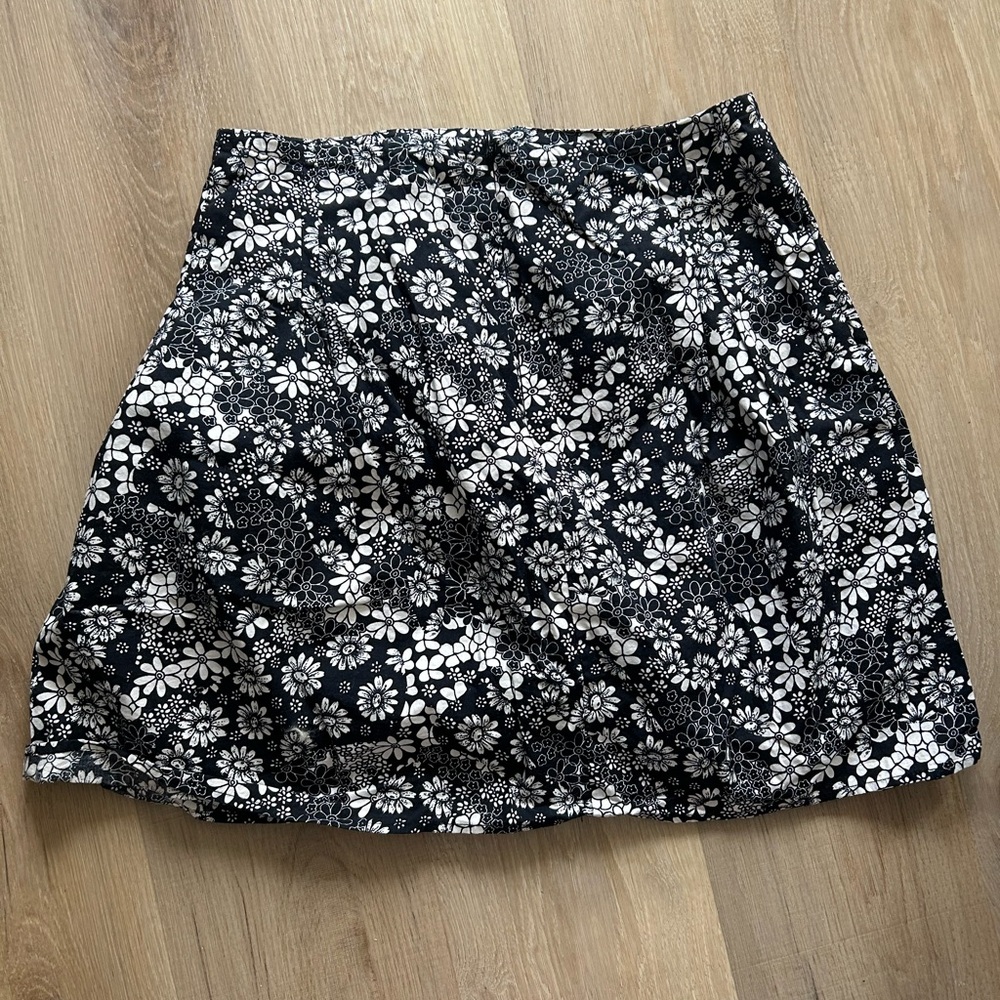 Black and White Floral Mini Skirt